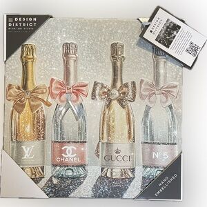 Design District Champagne Bottles Wall Art - Gold, Pink, Silver